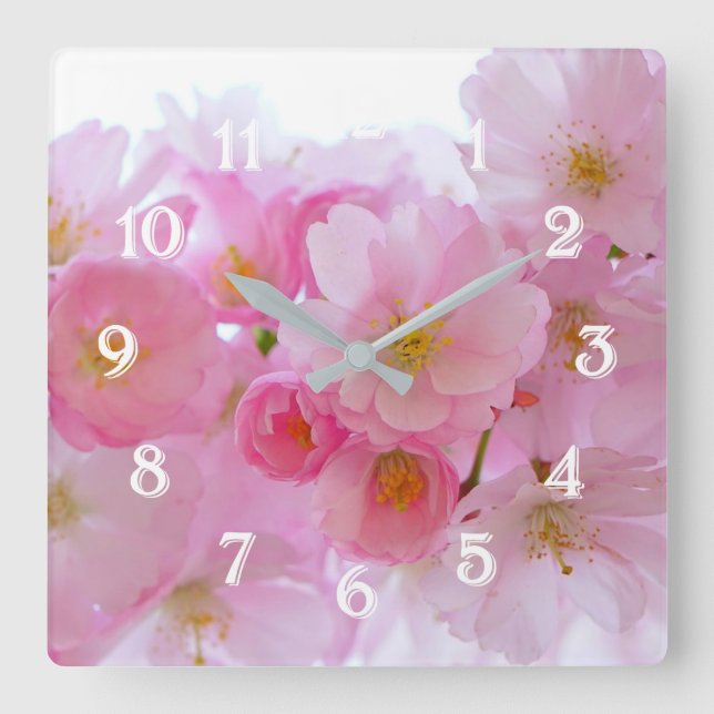 Reloj Cuadrado Flores de cerezo rosado pastel (Anverso)