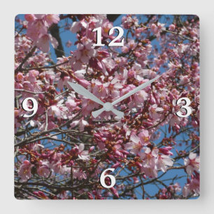 Reloj Cuadrado Flores de cerezo y flor de Blue Sky Spring