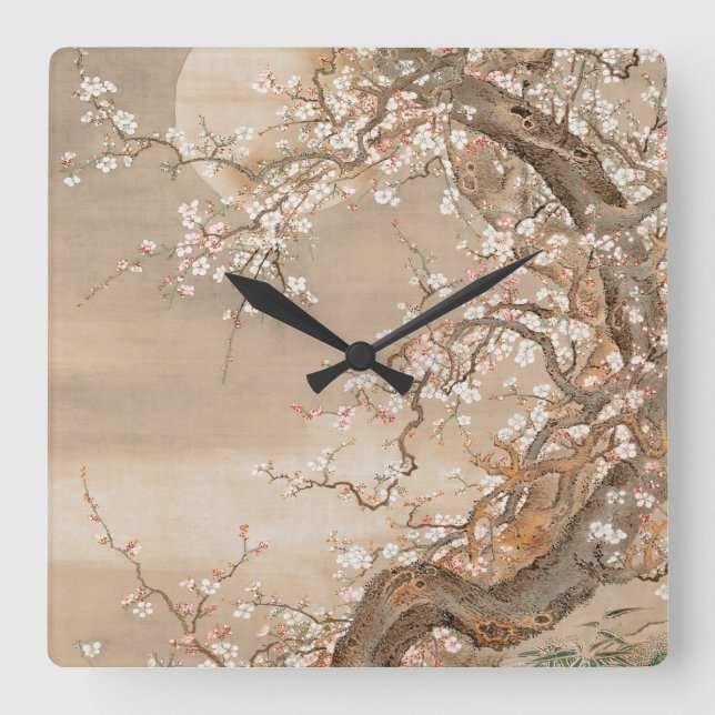 Reloj Cuadrado Flores de ciruelas japonesas (Anverso)