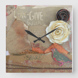 Reloj Cuadrado Flores de citas de arte de medios mixtos