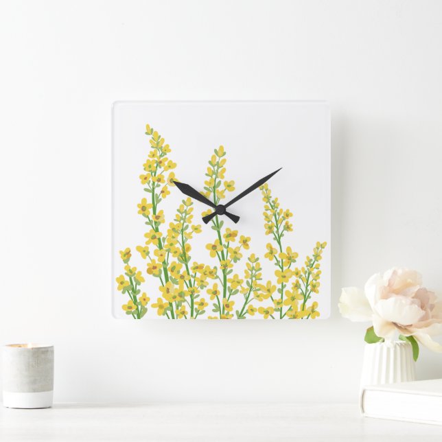 Reloj Cuadrado Flores de citrina amarilla moderna (Hogar)