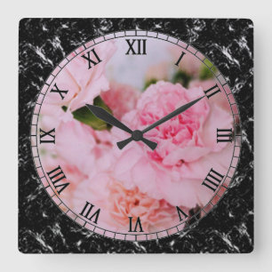 Reloj Cuadrado flores de clavel rosa fotografía estilo vintage