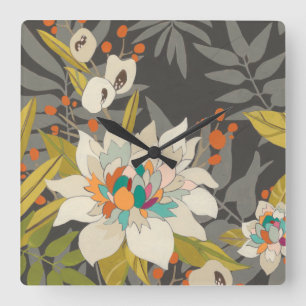 Reloj Cuadrado Flores de contraluz tropicales