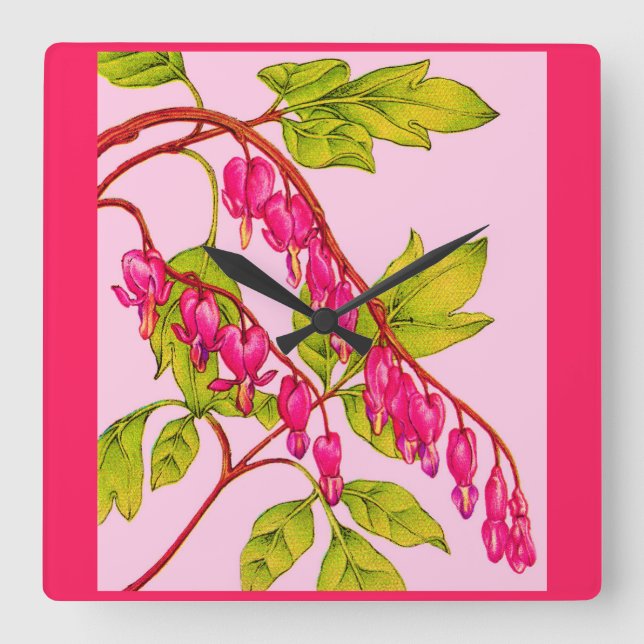 Reloj Cuadrado flores de corazón sangrante (Anverso)