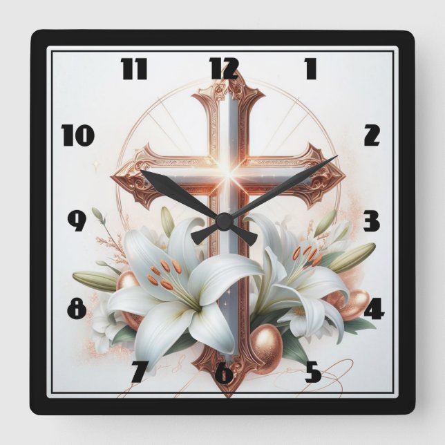 Reloj Cuadrado Flores de cruz y lirio (Anverso)