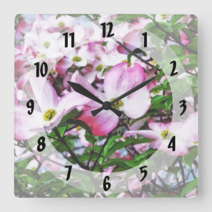 Reloj Cuadrado Flores de dogwood rosa