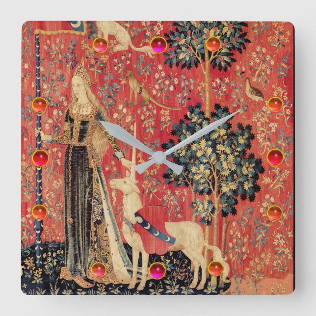 Reloj Cuadrado Flores de fantasía, animales, gemas (Anverso)