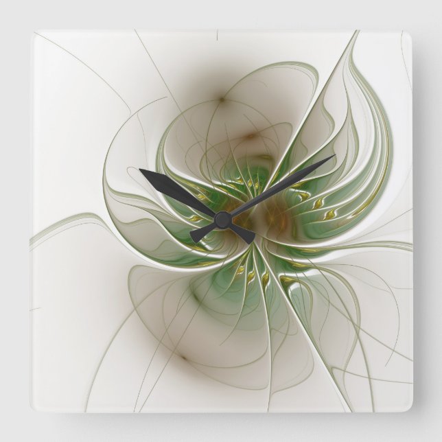 Reloj Cuadrado Flores de fantasía fractal blandas y tendientes (Anverso)