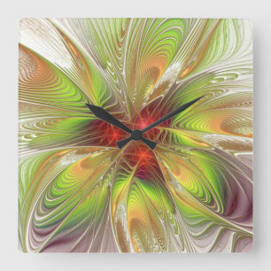 Reloj Cuadrado Flores de fantasía fractal blandas y tendientes