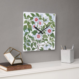 Reloj Cuadrado Flores de Hibisco Antiguas por Basilius Besler
