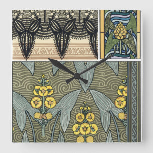 Reloj Cuadrado Flores de jardín Arrowhead Art Nouveau vintage