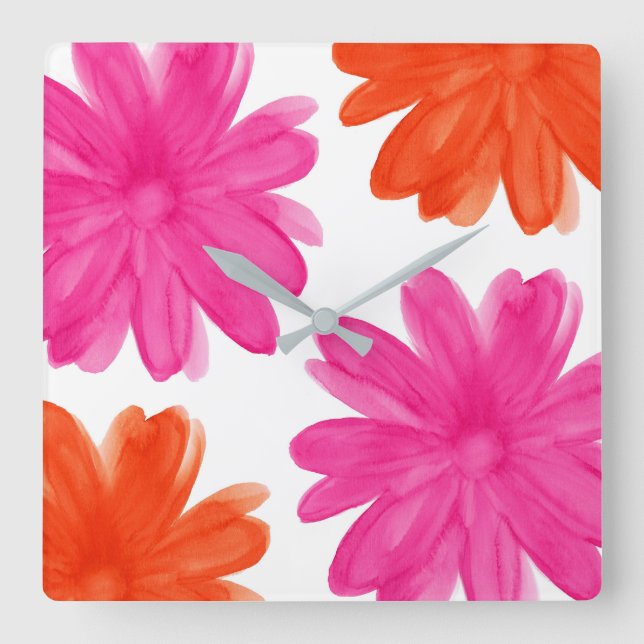 Reloj Cuadrado Flores de la acuarela de las rosas fuertes y del (Anverso)