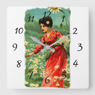 Reloj Cuadrado Flores de la cosecha de la mujer