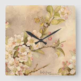Reloj Cuadrado Flores de la primavera del vintage