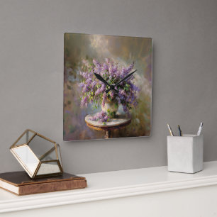 Reloj Cuadrado Flores de Lilac en Vase