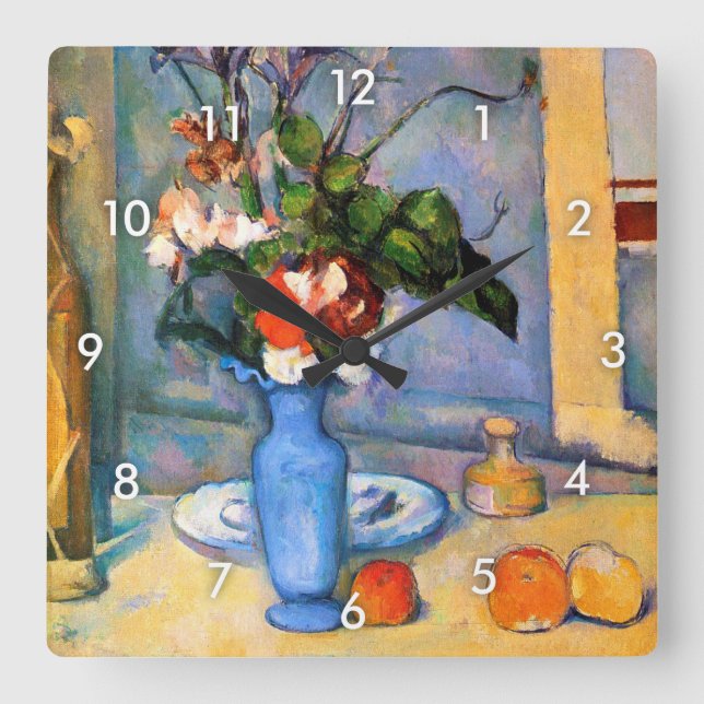 Reloj Cuadrado Flores de malla azul, Paul Cezanne (Anverso)