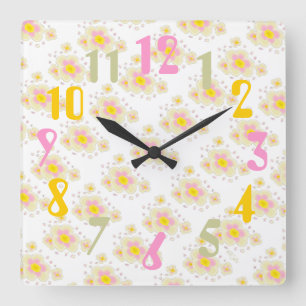 Reloj Cuadrado Flores de muelle (rosa/amarilla)