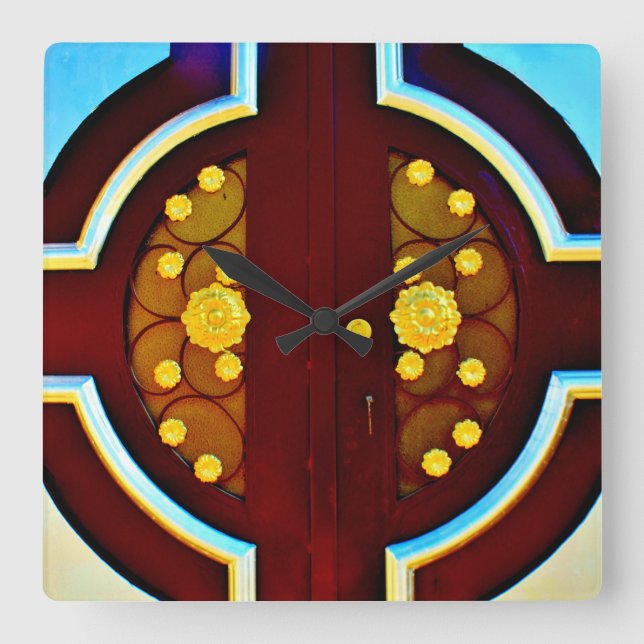 Reloj Cuadrado Flores de oro (Anverso)