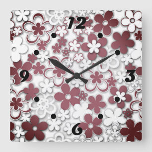 Reloj Cuadrado Flores de papel rojo y blanco