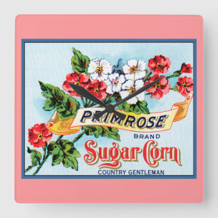 Reloj Cuadrado Flores de Primaveral Arte de Caja Floral Rosa Vint
