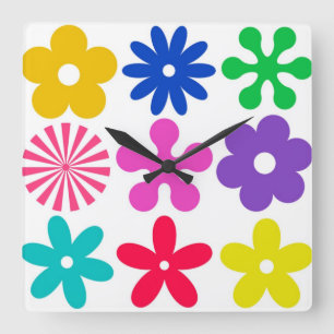 RELOJ CUADRADO FLORES DE RETRO DE GROOVY