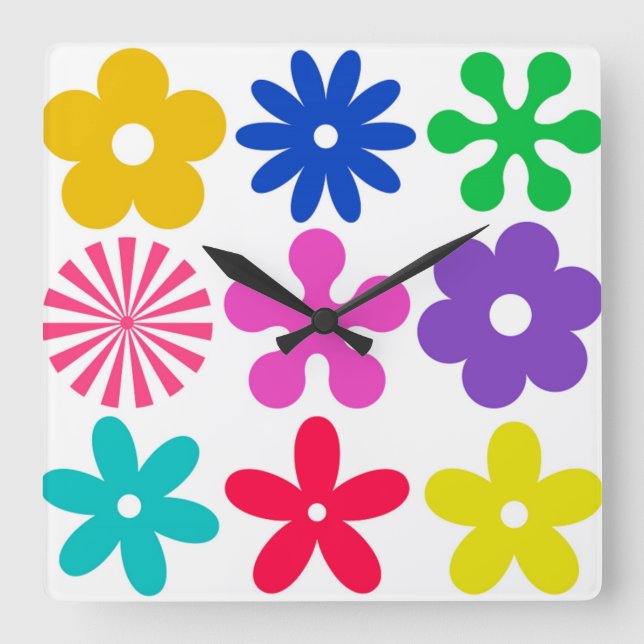 RELOJ CUADRADO FLORES DE RETRO DE GROOVY (Anverso)