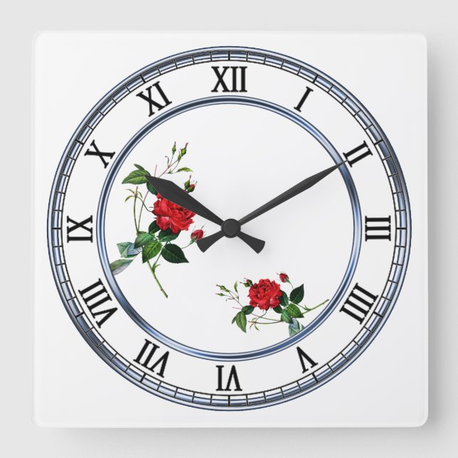 Reloj Cuadrado flores de rosa blanca, Pierre Joseph Redouté (Anverso)