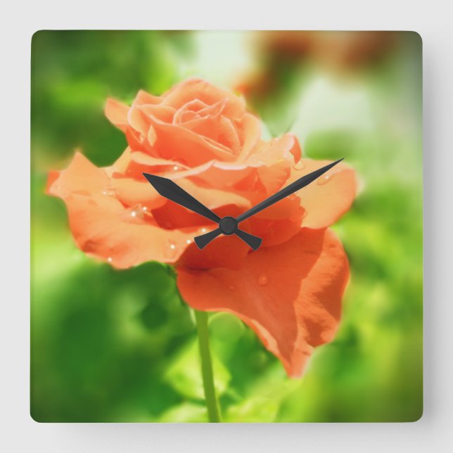 Reloj Cuadrado Flores de Rosa Románticas #2 (Anverso)