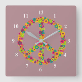 Reloj Cuadrado Flores de signo de paz hippie