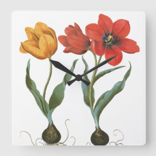 Reloj Cuadrado Flores de Tulipán de Primavera Vintage por Basiliu