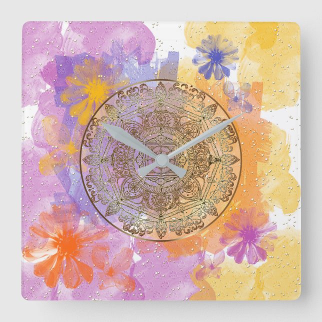 Reloj Cuadrado Flores de verano (Anverso)