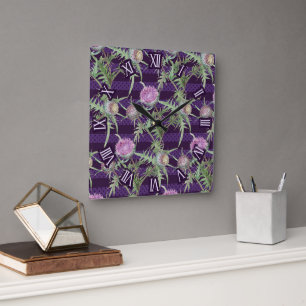 Reloj Cuadrado flores de violeta cardo