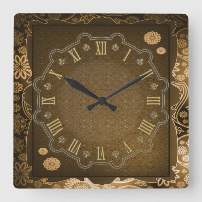 Reloj Cuadrado Flores decorativas (Anverso)