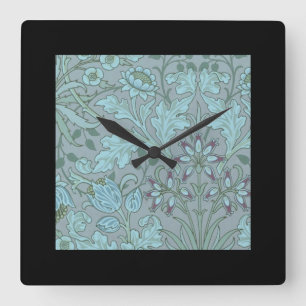 Reloj Cuadrado Flores Decorativas de Azul Pastel