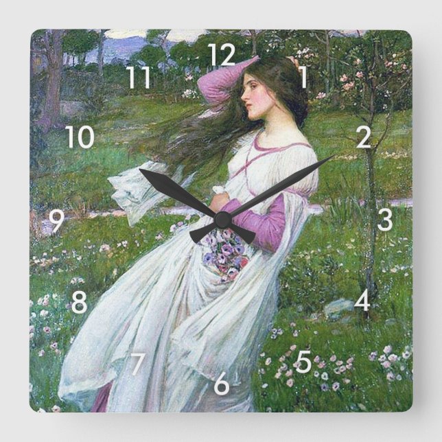 Reloj Cuadrado Flores en el viento, John William Waterhouse (Anverso)