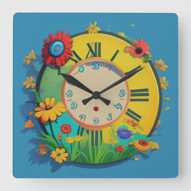 Reloj Cuadrado Flores felices (Anverso)