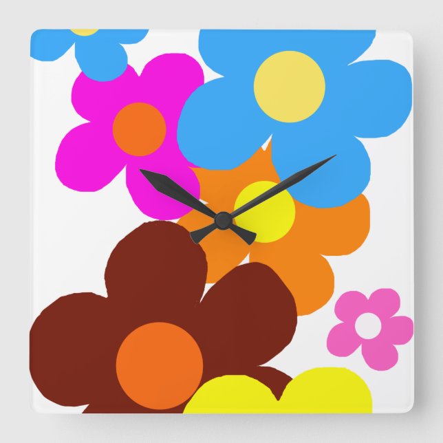 Reloj Cuadrado Flores felices (Anverso)