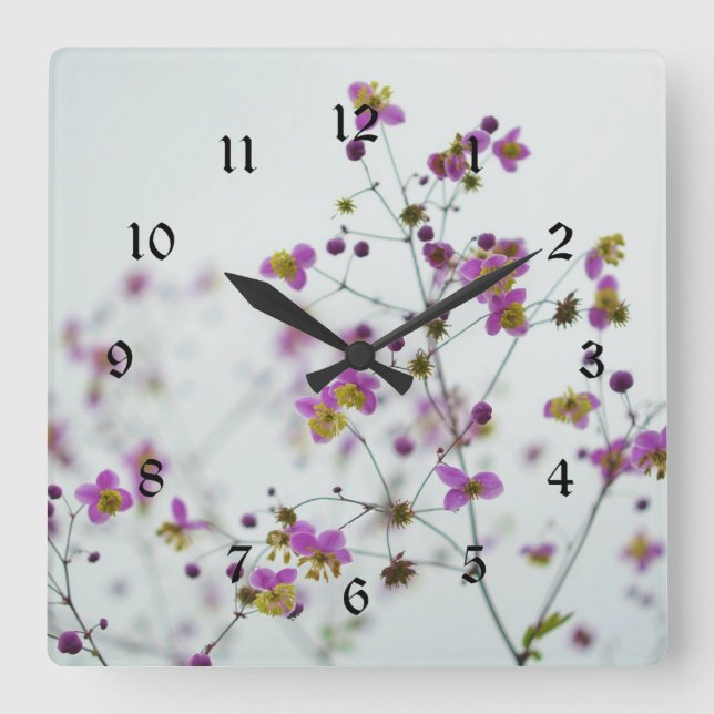 Reloj Cuadrado Flores florecientes, primavera (Anverso)
