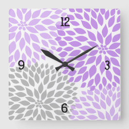 Reloj Cuadrado Flores modernas de Dahlia lavanda morada gris #2