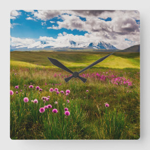 Reloj Cuadrado Flores Montañas de Altai, Siberia, Rusia