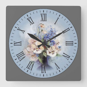 Reloj Cuadrado Flores moradas-rosas-blancas