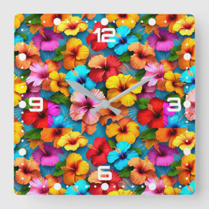 Reloj Cuadrado Flores multicolores florales patrón-36355