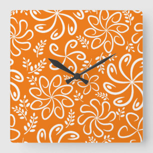 Reloj Cuadrado Flores naranjas y hojas Wall Clock