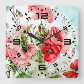 Reloj Cuadrado Flores pintando acuarela