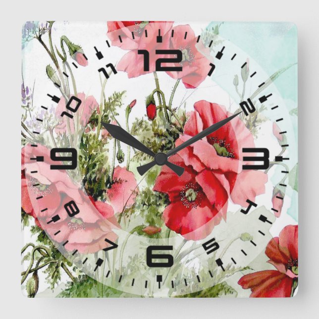 Reloj Cuadrado Flores pintando acuarela (Anverso)