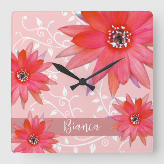 Reloj Cuadrado Flores rojas singulares Flores Ratas Ratas Ratas F
