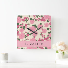 Reloj Cuadrado Flores Rosa, Patrón De Flores, Su Nombre