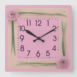 Reloj Cuadrado Flores rosadas