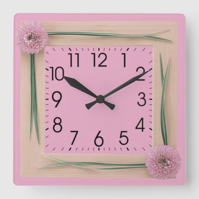 Reloj Cuadrado Flores rosadas (Anverso)