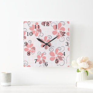 Reloj Cuadrado Flores rosadas boho
